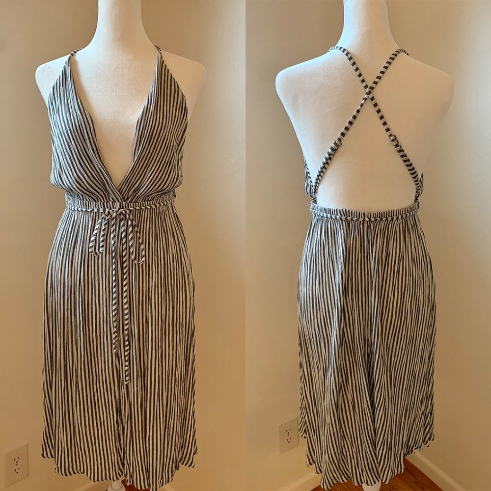 Elan Gray and White Striped Beach Coverup Dress Size M